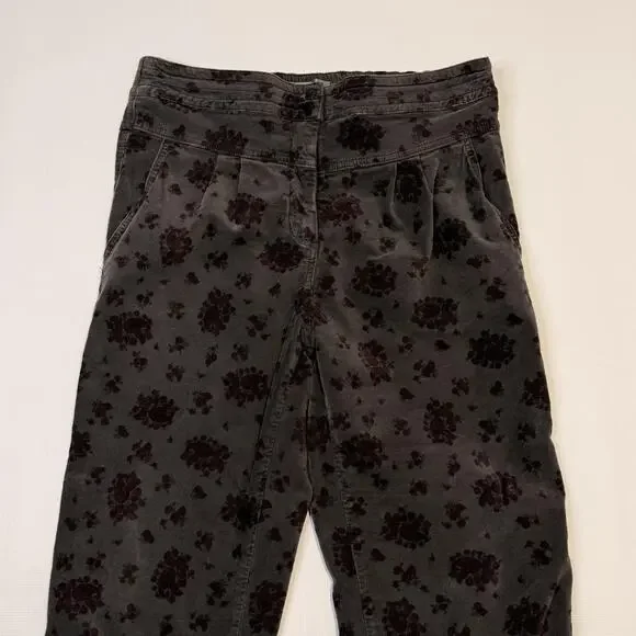Anthropologie Pants Womens Medium Gray Floral Corduroy Joggers Elastic Cuff - Picture 2 of 12